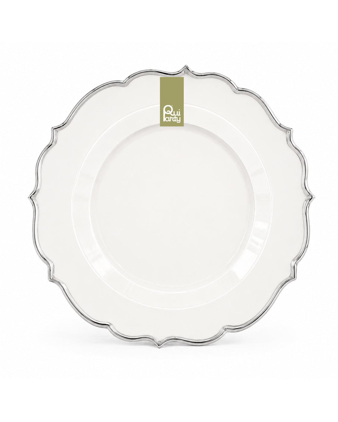 Piatto in plastica Élite cm 25,5 pz.6 - Bianco-Argento metal