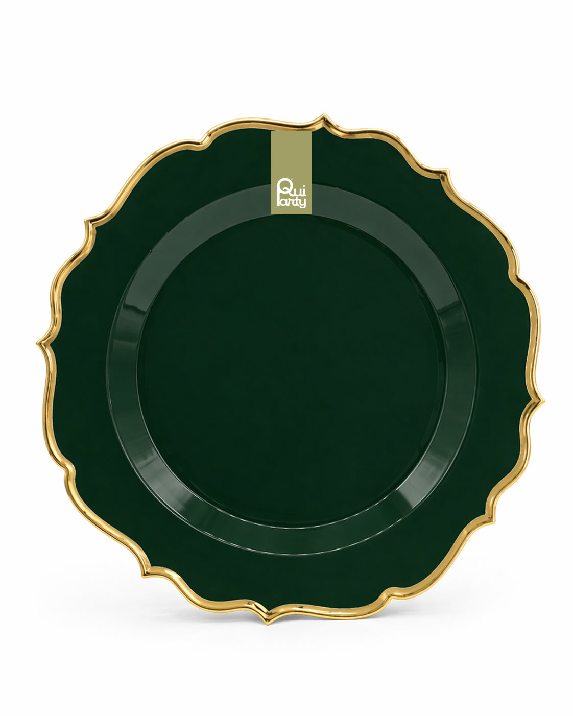 Piatto in plastica Élite cm 25,5 pz.6 - Verde foresta-Oro metal