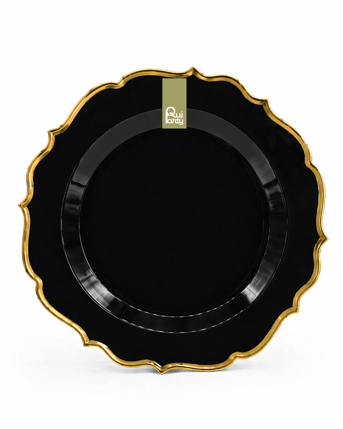 Piatto in plastica Élite cm 25,5 pz.6 - Nero onice-Oro metal